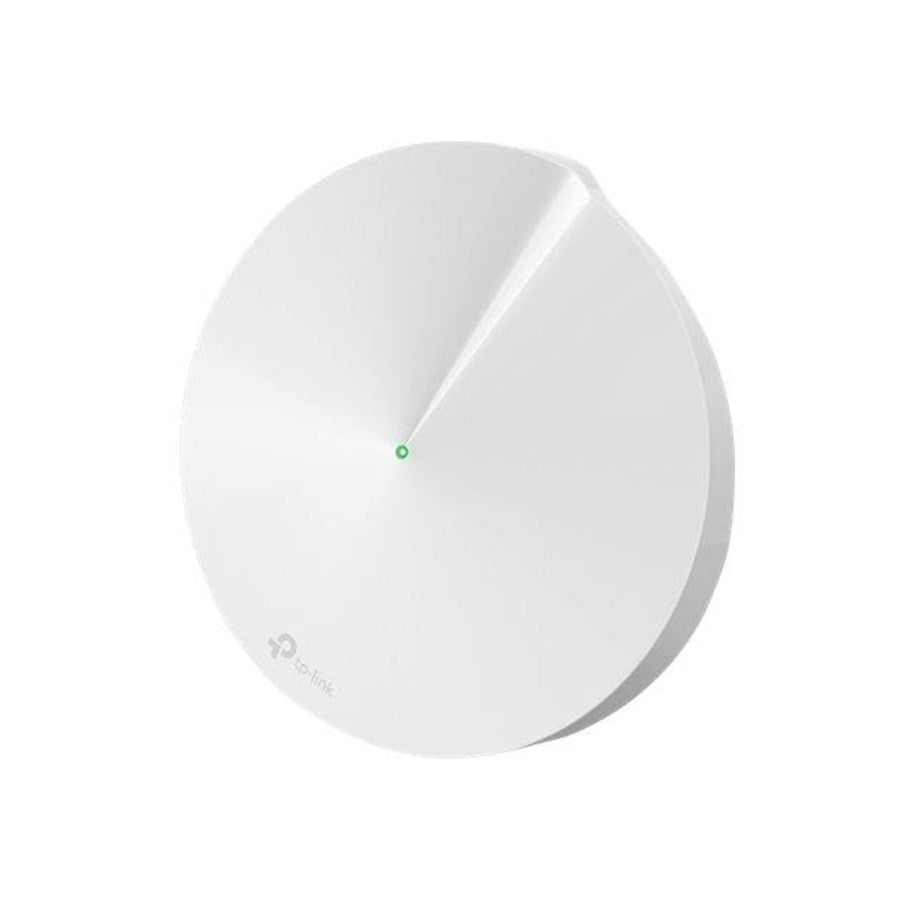 Deco M9, kleur wit. Vooraanzicht met middenin groen led lampje, logo aan de onderkant.