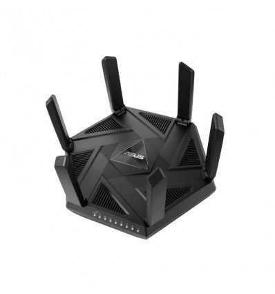 Router van Asus. Model AXE7800. Kleur zwart. Foto bovenkant.