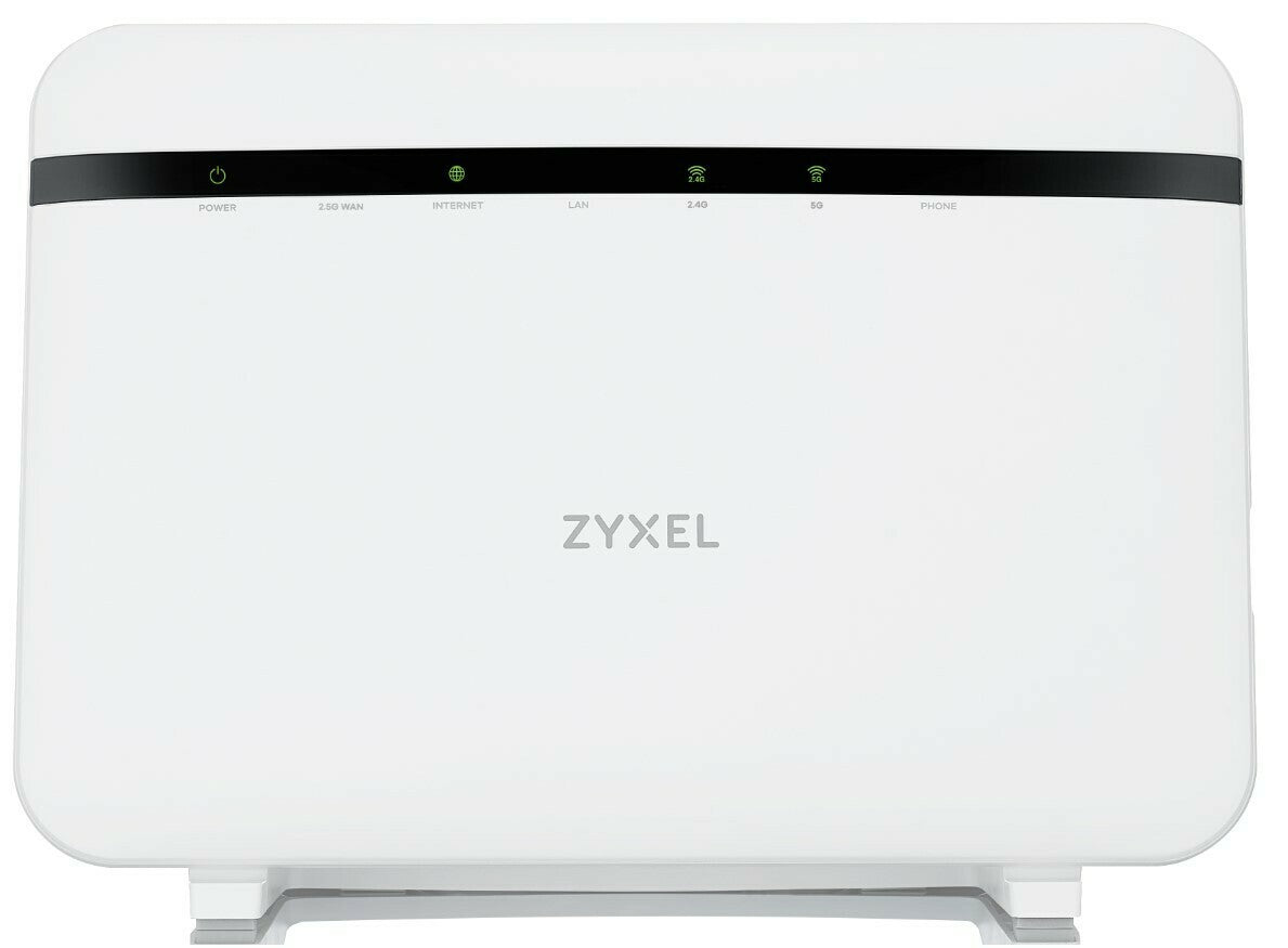 De Zyxel T54 modem, een compact wit apparaat met een strak en minimalistisch ontwerp, staat tegen een witte achtergrond. Dit modem biedt betrouwbare internetconnectiviteit en past moeiteloos in elke moderne omgeving.